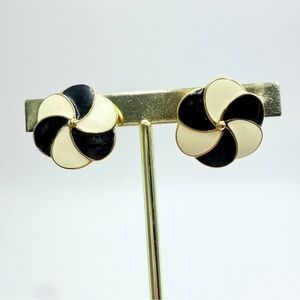 Monet Vintage Enamel Swirl Clip-On Earrings Gold-Tone Statement Jewelry